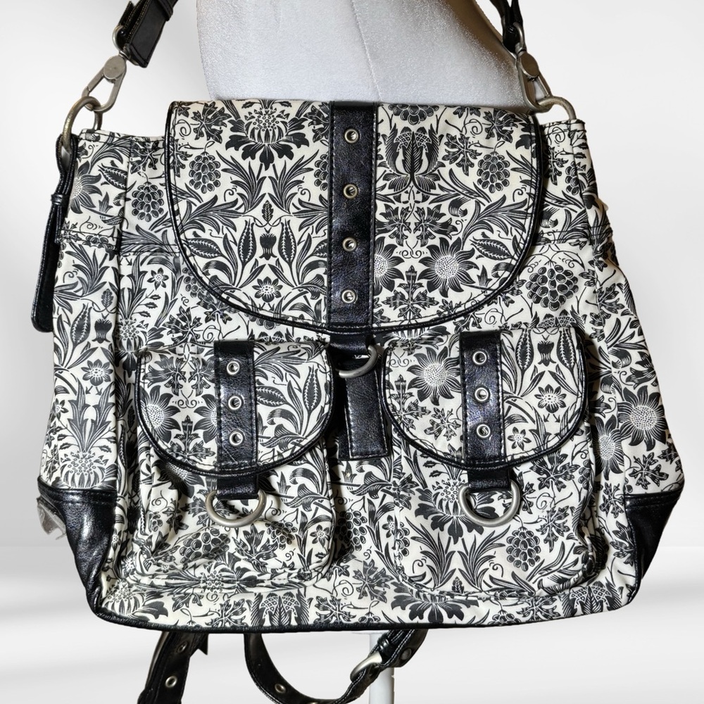 Gigi Hill Los Angeles Floral Coated Canvas BackPack Sling Purse Shoulder Bag EUC